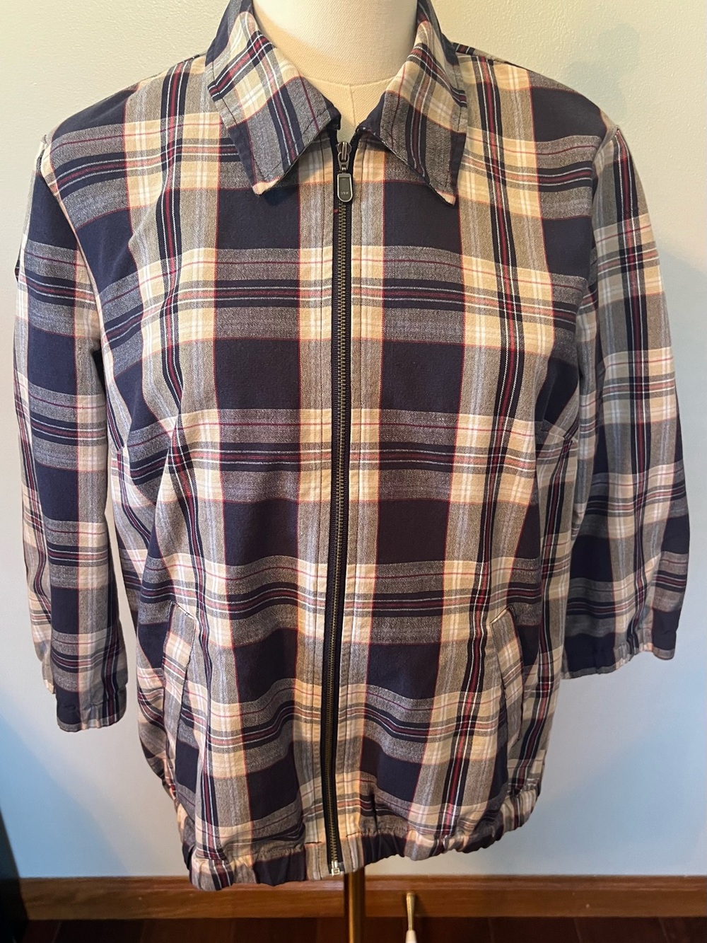 Christopher & Banks Lightweight Bomber Style Jacket Size Small Plaid Navy Mix